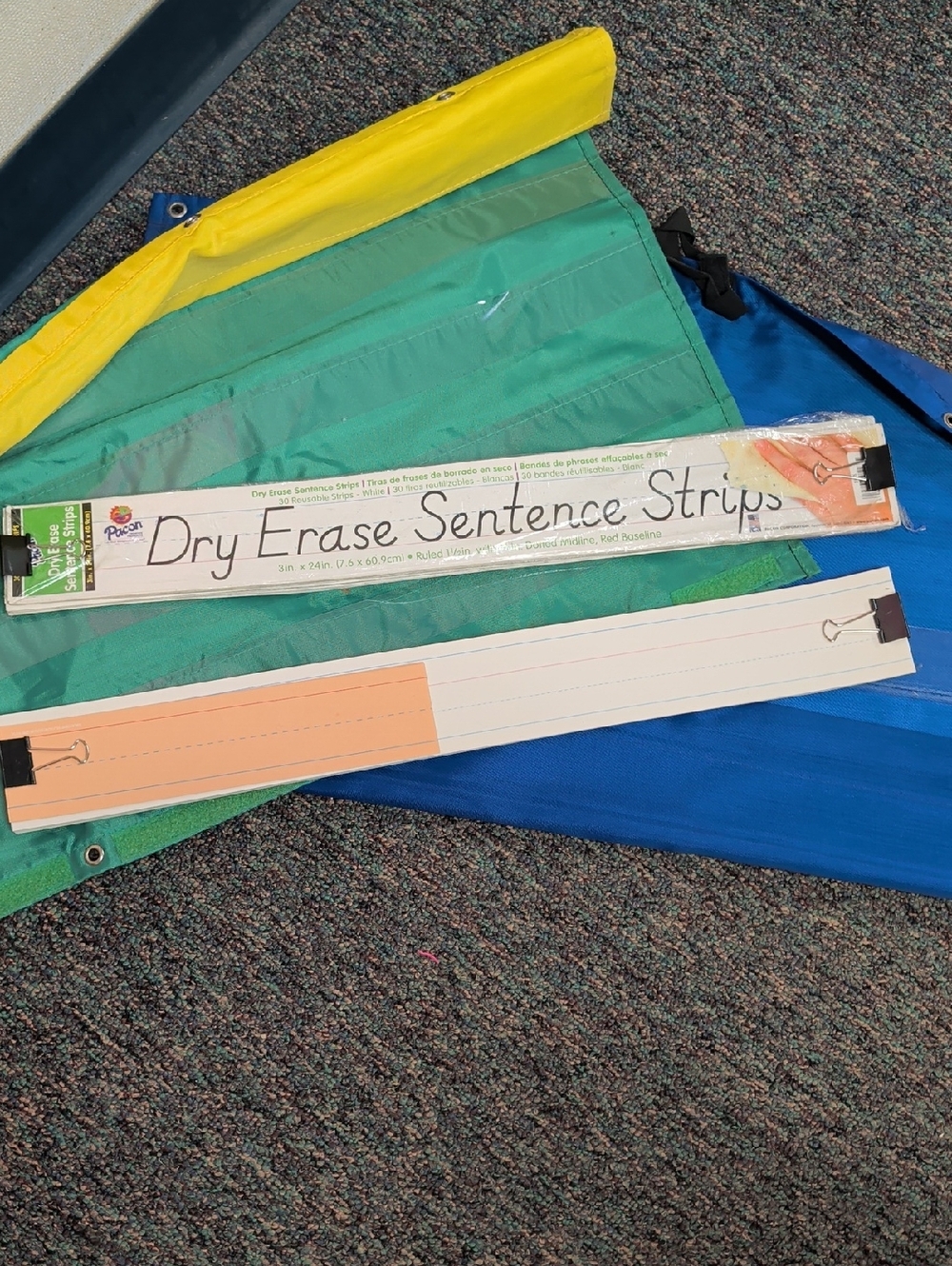 Dry Erase Sentence Strips - Writing Strips - Yellow/Green/Blue Wall Organizer